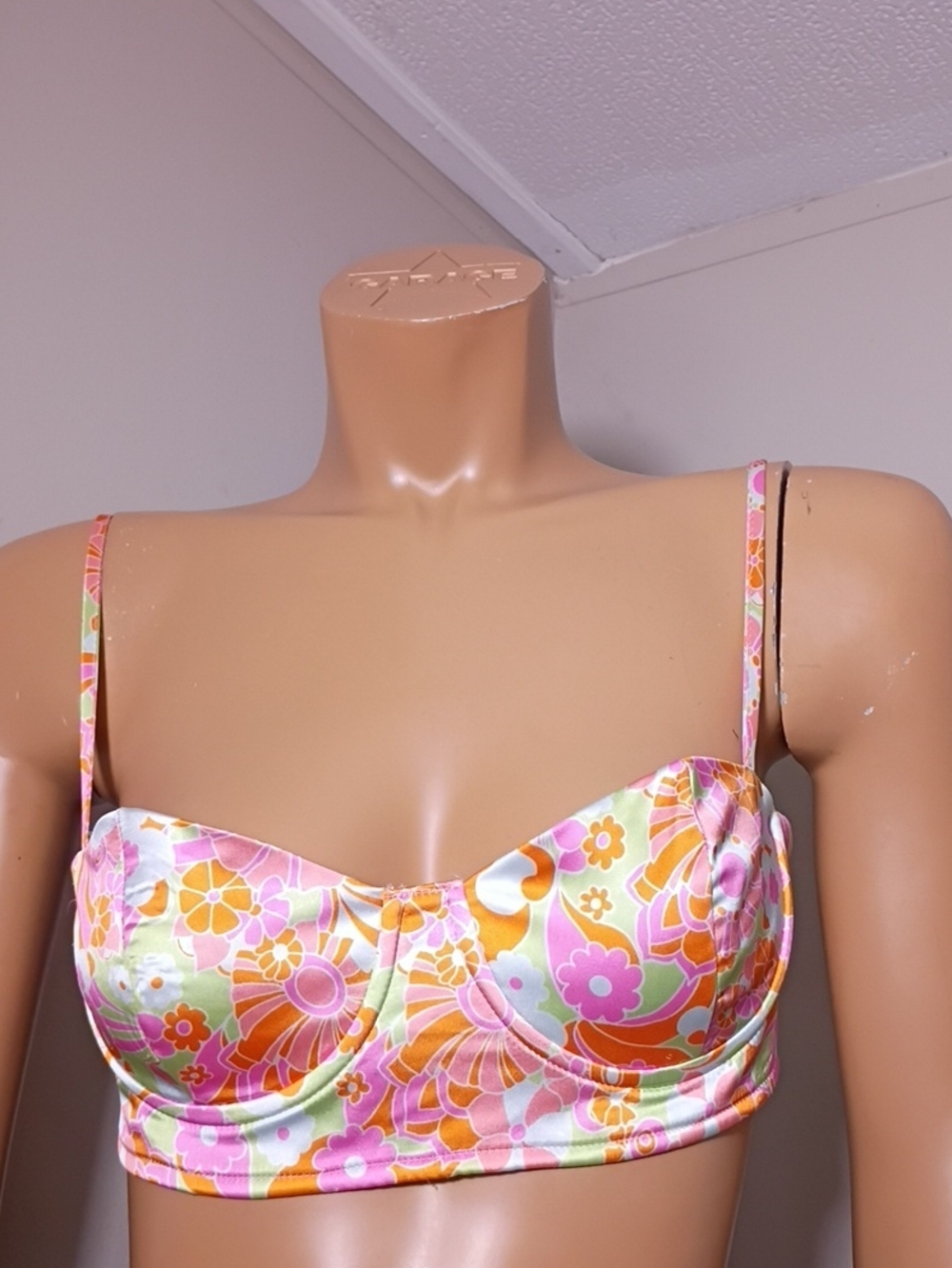 Princess Polly Floral Bustier Bikini Top in Pink, Orange, Yellow